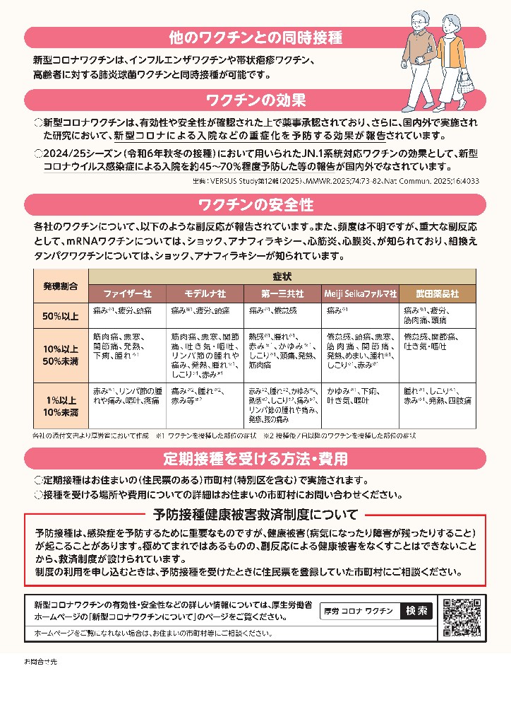 新型コロナワクチンのご案内（裏）