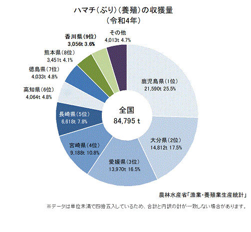 令和4年ハマチ（ぶり）（養殖）収獲量